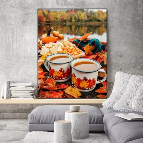 Hoonjiin Herbstlandschaft Diamond Painting Erwachsene,5D Fluss DIY Diamant Painting Bilder,Full Round Drill Diamant Malerei Set Wanddekoration - 60x90cm von Hoonjiin