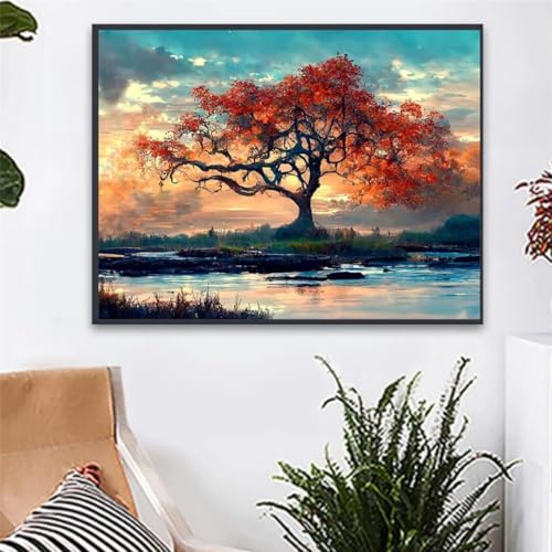 Hoonjiin Landschaft Fluss Diamond Painting,5D DIY Baum Diamant Painting Bilder,Diamond Painting Set für Erwachsene,für Geschenk Zuhause Wanddekoration Square Drill - 100x130cm von Hoonjiin