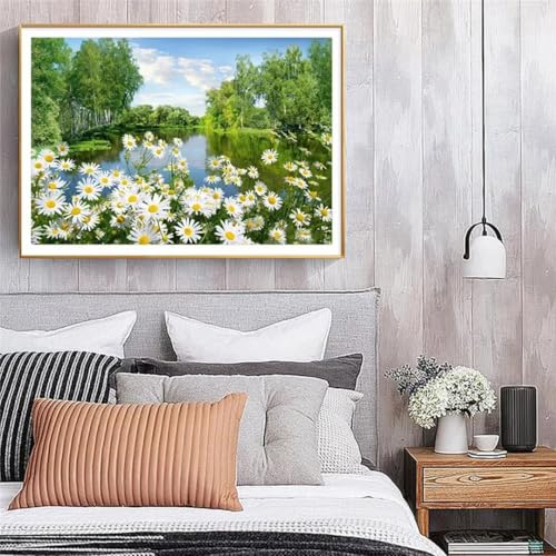 Hoonjiin Landschaft Fluss Diamond Painting,5D DIY Gänseblümchen Diamant Painting Bilder,Diamond Painting Set für Erwachsene,für Geschenk Zuhause Wanddekoration Square Drill - 50x80cm von Hoonjiin