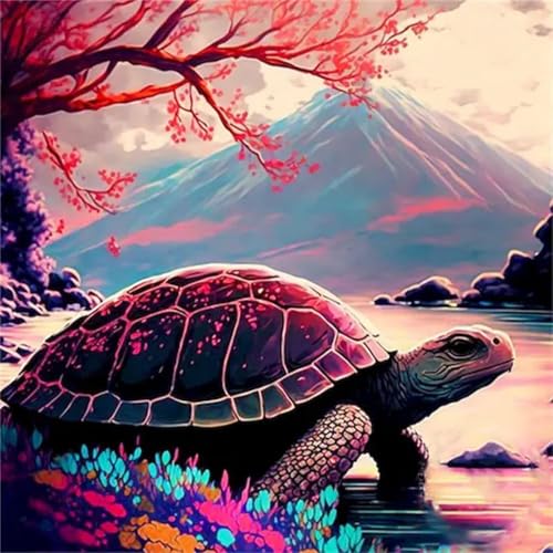 Hoonjiin Landschaft Gebirge Diamond Painting,5D DIY Schildkröte Diamant Painting Bilder,Diamond Painting Set für Erwachsene,für Geschenk Zuhause Wanddekoration Square Drill - 40x40cm von Hoonjiin