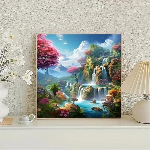 Hoonjiin Landschaft Wasserfall Diamond Painting,5D DIY Baum Diamant Painting Bilder,Diamond Painting Set für Erwachsene,für Geschenk Zuhause Wanddekoration Square Drill - 30x30cm von Hoonjiin