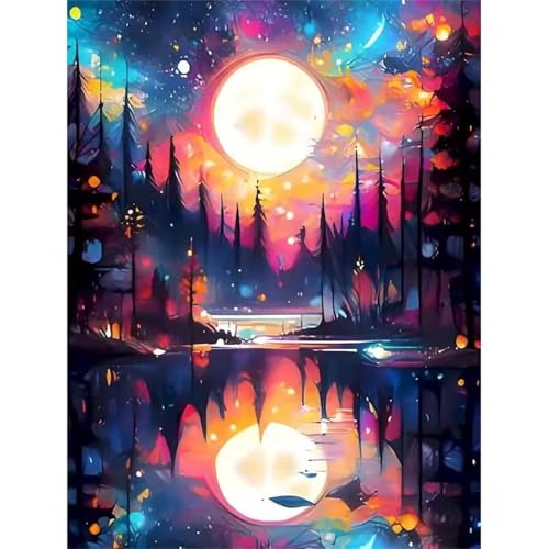 Hoonjiin Malen Nach Zahlen Erwachsene,DIY Anime-Landschaft Mond Acrylfarbe Malen Nach Zahlen AnfäNger Set,55x70cm（Ohne Rahmen） von Hoonjiin