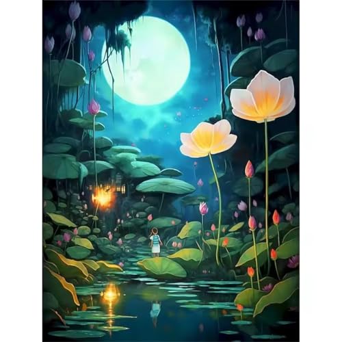 Hoonjiin Malen Nach Zahlen Erwachsene,DIY Anime Lotusteich Acrylfarbe Malen Nach Zahlen AnfäNger Set,45x60cm（Ohne Rahmen） von Hoonjiin