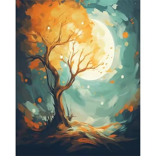 Hoonjiin Malen Nach Zahlen Erwachsene,DIY Baum Mond Acrylfarbe Malen Nach Zahlen AnfäNger Set,50x65cm（Ohne Rahmen） von Hoonjiin