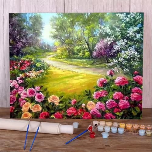 Hoonjiin Malen Nach Zahlen Erwachsene,DIY Blumen Park Acrylfarbe Malen Nach Zahlen AnfäNger Set,30x40cm（Ohne Rahmen） von Hoonjiin