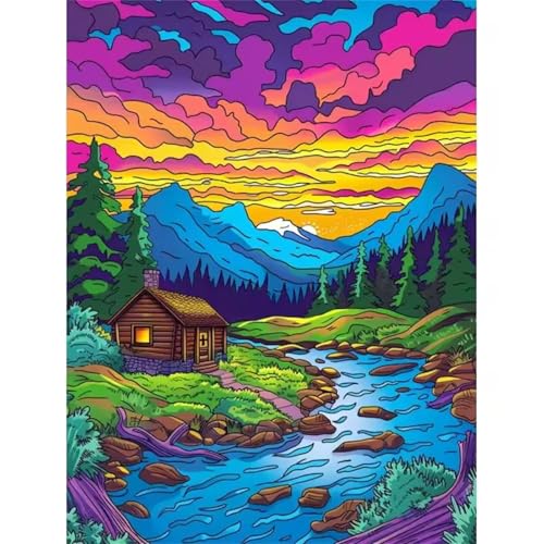 Hoonjiin Malen Nach Zahlen Erwachsene,DIY Farbenfrohe Landschaft Karikatur Acrylfarbe Malen Nach Zahlen AnfäNger Set,30x40cm（Ohne Rahmen） von Hoonjiin