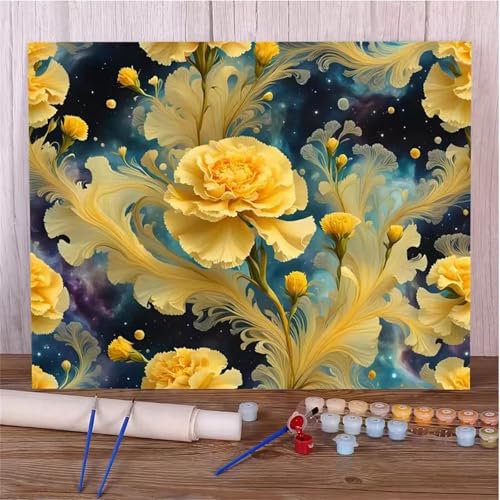 Hoonjiin Malen Nach Zahlen Erwachsene,DIY Gelbe Blume Pfingstrose Acrylfarbe Malen Nach Zahlen AnfäNger Set,30x40cm（Ohne Rahmen） von Hoonjiin