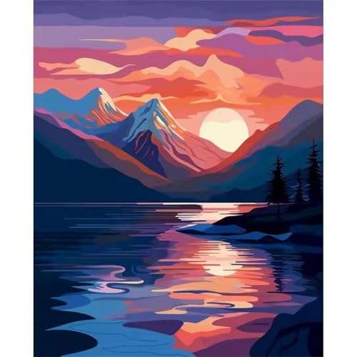 Hoonjiin Malen Nach Zahlen Erwachsene,DIY Landschaft Sonnenuntergang Acrylfarbe Malen Nach Zahlen AnfäNger Set,30x55cm（Ohne Rahmen） von Hoonjiin