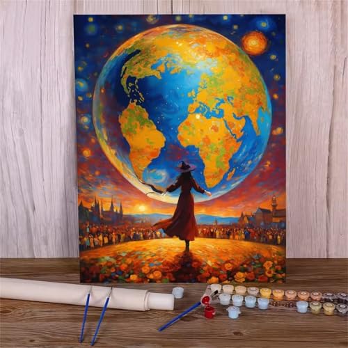 Hoonjiin Malen Nach Zahlen Erwachsene,DIY Planet Frau Acrylfarbe Malen Nach Zahlen AnfäNger Set,45x60cm（Ohne Rahmen） von Hoonjiin