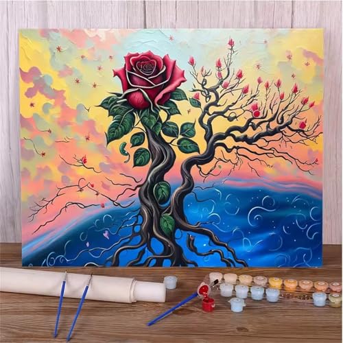 Hoonjiin Malen Nach Zahlen Erwachsene,DIY Rose Baumwurzeln Acrylfarbe Malen Nach Zahlen AnfäNger Set,30x40cm（Ohne Rahmen） von Hoonjiin