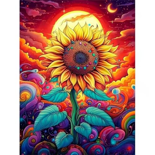 Hoonjiin Malen Nach Zahlen Erwachsene,DIY Sonnenblume Wolken Acrylfarbe Malen Nach Zahlen AnfäNger Set,55x70cm（Ohne Rahmen） von Hoonjiin