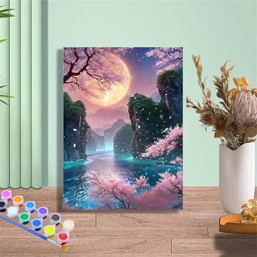 Hoonjiin Malen Nach Zahlen Erwachsene,DIY Vollmond Landschaft Acrylfarbe Malen Nach Zahlen AnfäNger Set,30x40cm（Ohne Rahmen） von Hoonjiin