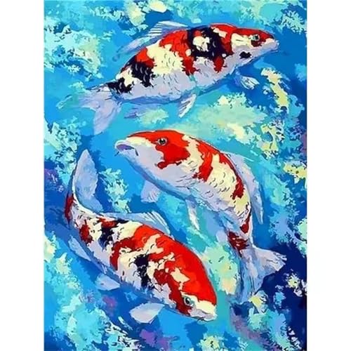 Hoonjiin Malen Nach Zahlen Erwachsene,Koi Anfänger Acrylfarben Paint by Numbers,Fluss Handgemalt Ölgemälde Leinwand Kits Als Geschenk für Wanddeko 60x75cm(Mit Rahmen) von Hoonjiin