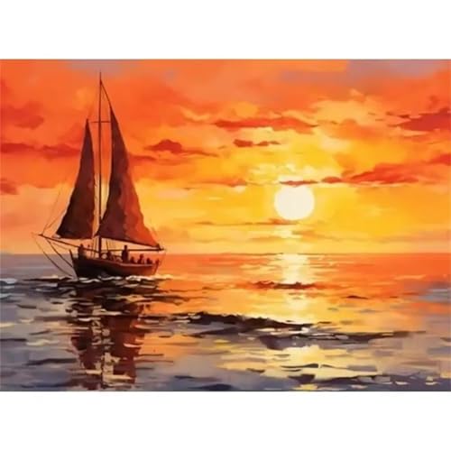 Hoonjiin Malen Nach Zahlen Erwachsene,Paint by Numbers Malen Nach Zahlen,DIY Sonnenuntergang und Meer mit Acrylfarben Handgemalt Ölgemälde Leinwand Malen Nach Zahlen für Home Decor,rahmenlos 55x70cm von Hoonjiin