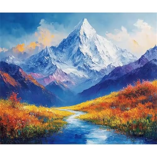 Hoonjiin Malen Nach Zahlen Erwachsene,Schneebedeckte Berge Anfänger Acrylfarben Paint by Numbers,Landschaft Handgemalt Ölgemälde Leinwand Kits Als Geschenk für Wanddeko 30x40cm(Mit Rahmen) von Hoonjiin