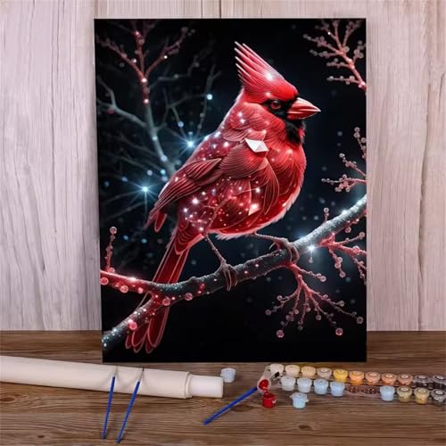 Hoonjiin Malen Nach Zahlen Erwachsene,Tier Anfänger Acrylfarben Paint by Numbers,roter Vogel Handgemalt Ölgemälde Leinwand Kits Als Geschenk für Wanddeko 55x70cm(Mit Rahmen) von Hoonjiin