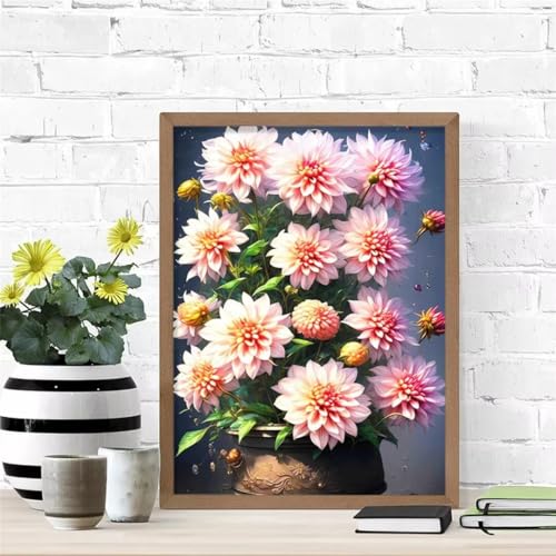 Hoonjiin Pinke Blumen Diamond Painting,5D DIY Dahlie Diamant Painting Bilder,Diamond Painting Set für Erwachsene,für Geschenk Zuhause Wanddekoration Square Drill - 40x70cm von Hoonjiin