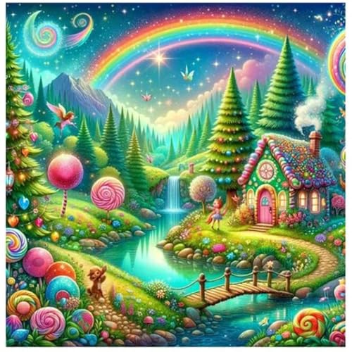 Hoonjiin Regenbogenlandschaft Diamond Painting,5D DIY Fluss Diamant Painting Bilder,Diamond Painting Set für Erwachsene,für Geschenk Zuhause Wanddekoration - Square Drill,40x40cm von Hoonjiin