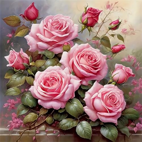 Hoonjiin Rosa Blumen Diamond Painting,5D DIY Rosen Diamant Painting Bilder,Diamond Painting Set für Erwachsene,für Geschenk Zuhause Wanddekoration Square Drill - 70x70cm von Hoonjiin