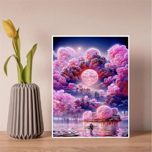 Hoonjiin Rosa Landschaften Diamond Painting,5D DIY Mond Diamant Painting Bilder,Diamond Painting Set für Erwachsene,für Geschenk Zuhause Wanddekoration Square Drill - 40x70cm von Hoonjiin