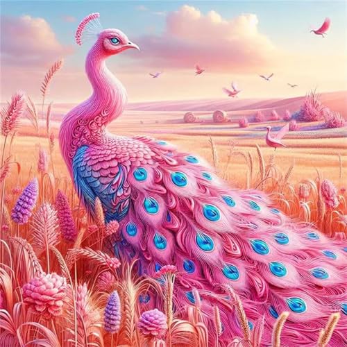 Hoonjiin Rosa Pfau Diamond Painting,5D DIY Landschaft Diamant Painting Bilder,Diamond Painting Set für Erwachsene,für Geschenk Zuhause Wanddekoration - Square Drill,100x100cm von Hoonjiin