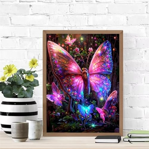 Hoonjiin Rosa Schmetterling Diamond Painting,5D DIY Wald Diamant Painting Bilder,Diamond Painting Set für Erwachsene,für Geschenk Zuhause Wanddekoration Square Drill - 60x90cm von Hoonjiin