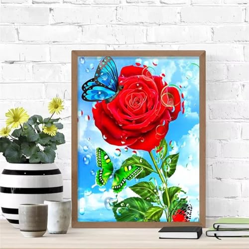 Hoonjiin Rote Rosen Diamond Painting,5D DIY Tierische Schmetterlinge Diamant Painting Bilder,Diamond Painting Set für Erwachsene,für Geschenk Zuhause Wanddekoration Square Drill - 60x90cm von Hoonjiin