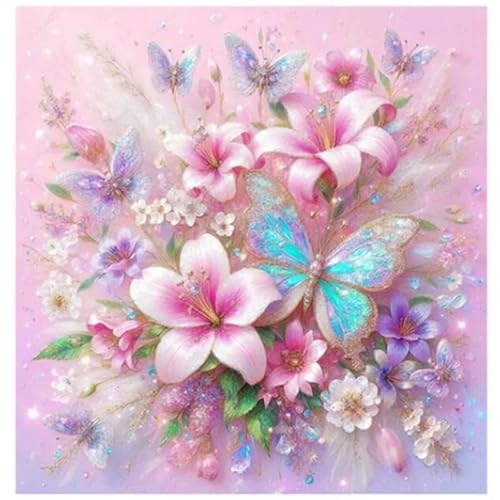 Hoonjiin Schmetterlingslilie Diamond Painting,5D DIY Blume Diamant Painting Bilder,Diamond Painting Set für Erwachsene,für Geschenk Zuhause Wanddekoration - Square Drill,50x50cm von Hoonjiin