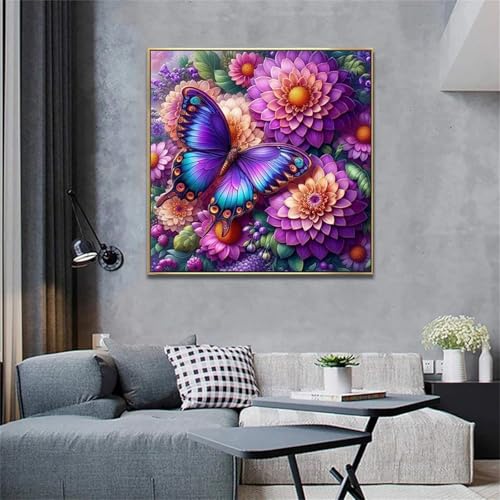 Hoonjiin Schöne Dahlie Diamond Painting,5D DIY Schmetterling Diamant Painting Bilder,Diamond Painting Set für Erwachsene,für Geschenk Zuhause Wanddekoration Square Drill - 100x100cm von Hoonjiin