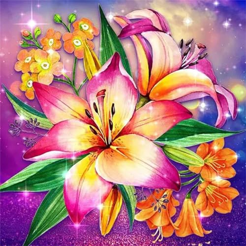 Hoonjiin Schöne Lilie Diamond Painting,5D DIY Blume Diamant Painting Bilder,Diamond Painting Set für Erwachsene,für Geschenk Zuhause Wanddekoration - Square Drill,60x60cm von Hoonjiin