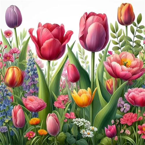 Hoonjiin Schöne Tulpen Diamond Painting,5D DIY Pflanzen Diamant Painting Bilder,Diamond Painting Set für Erwachsene,für Geschenk Zuhause Wanddekoration - Square Drill,100x100cm von Hoonjiin