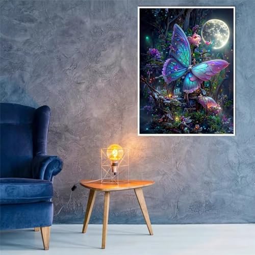 Hoonjiin Schöner Schmetterling Diamond Painting Erwachsene,5D Mond DIY Diamant Painting Bilder,Full Round Drill Diamant Malerei Set Wanddekoration - 50x80cm von Hoonjiin