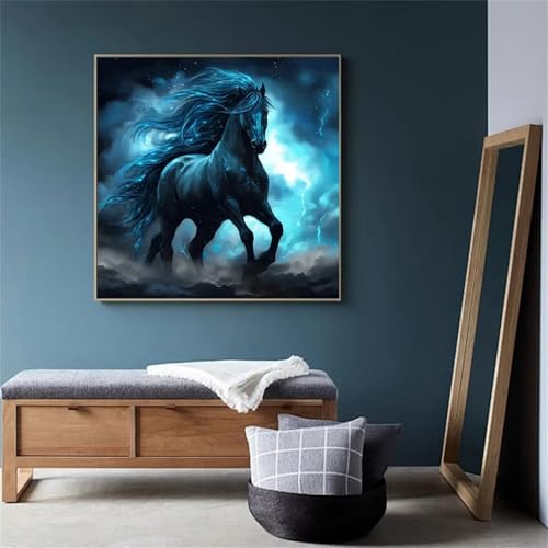 Hoonjiin Schwarzes Tier Diamond Painting,5D DIY Pferd Diamant Painting Bilder,Diamond Painting Set für Erwachsene,für Geschenk Zuhause Wanddekoration - Square Drill,40x40cm von Hoonjiin