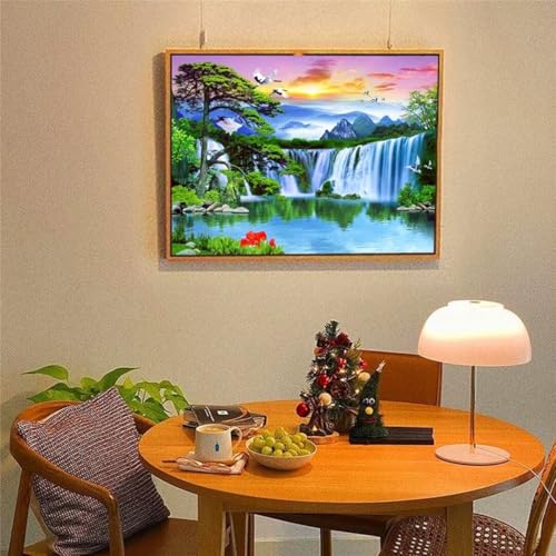 Hoonjiin Sonnenaufgang Wasserfall Diamond Painting,5D DIY Landschaft Diamant Painting Bilder,Diamond Painting Set für Erwachsene,für Geschenk Zuhause Wanddekoration Square Drill - 60x90cm von Hoonjiin