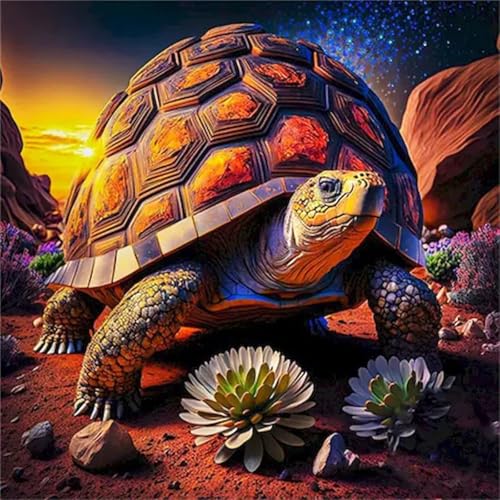 Hoonjiin Sonnenuntergang Schildkröte Diamond Painting Erwachsene,5D Tier DIY Diamant Painting Bilder,Full Round Drill Diamant Malerei Set Wanddekoration - 40x40cm von Hoonjiin