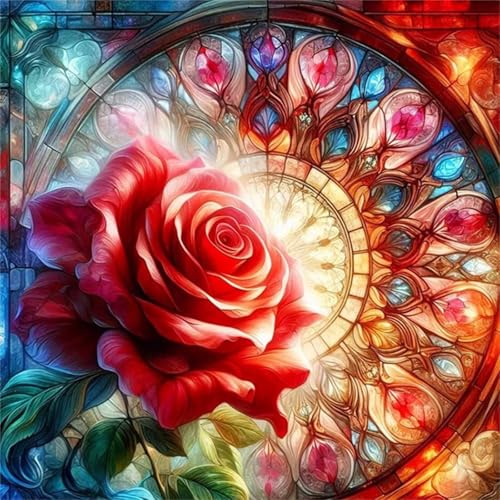 Hoonjiin Sonnige Landschaft Diamond Painting,5D DIY Rote Rosen Diamant Painting Bilder,Diamond Painting Set für Erwachsene,für Geschenk Zuhause Wanddekoration - Square Drill,50x50cm von Hoonjiin