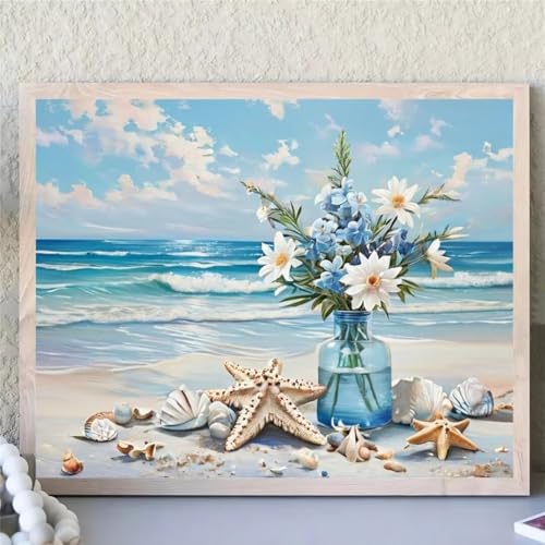 Hoonjiin Strandschalentiere Diamond Painting,5D DIY Blumen Diamant Painting Bilder,Diamond Painting Set für Erwachsene,für Geschenk Zuhause Wanddekoration Square Drill - 50x80cm von Hoonjiin