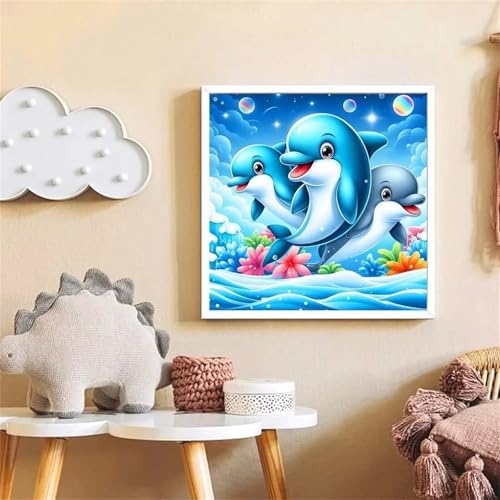 Hoonjiin Süßer Delphin Diamond Painting,5D DIY Tier Diamant Painting Bilder,Diamond Painting Set für Erwachsene,für Geschenk Zuhause Wanddekoration - Square Drill,30x30cm von Hoonjiin