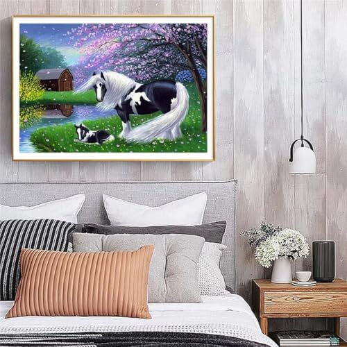 Hoonjiin Tier Pferd Diamond Painting,5D DIY Landschaft Diamant Painting Bilder,Diamond Painting Set für Erwachsene,für Geschenk Zuhause Wanddekoration Square Drill - 40x70cm von Hoonjiin