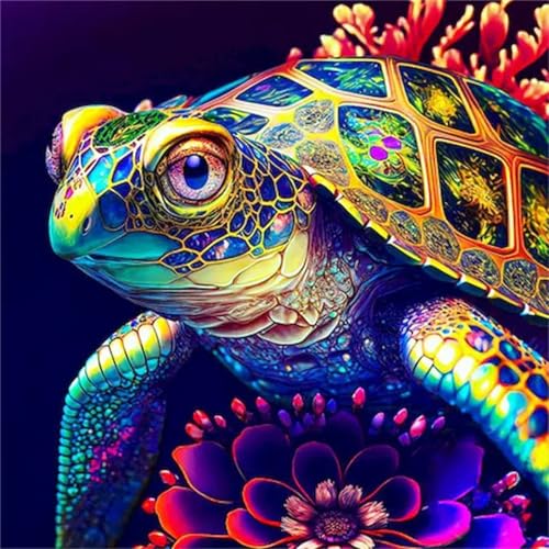 Hoonjiin Tier Schildkröte Diamond Painting Erwachsene,5D Blume DIY Diamant Painting Bilder,Full Round Drill Diamant Malerei Set Wanddekoration - 100x100cm von Hoonjiin