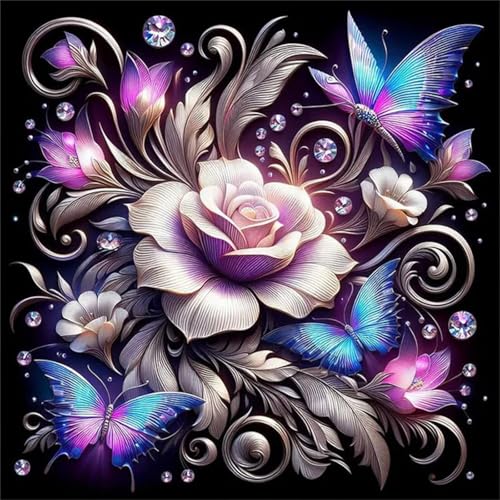 Hoonjiin Vintage Blume Diamond Painting,5D DIY Schmetterling Diamant Painting Bilder,Diamond Painting Set für Erwachsene,für Geschenk Zuhause Wanddekoration - Square Drill,100x100cm von Hoonjiin