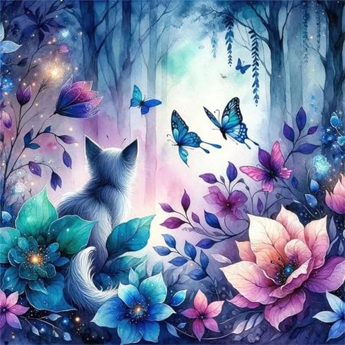 Hoonjiin Waldschmetterling Diamond Painting Erwachsene,5D Landschaft DIY Diamant Painting Bilder,Full Round Drill Diamant Malerei Set Wanddekoration - 60x60cm von Hoonjiin