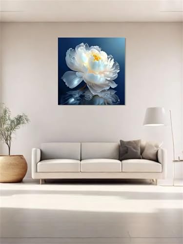 Hoonjiin Weiße Pfingstrose Diamond Painting Erwachsene,5D Blume DIY Diamant Painting Bilder,Full Round Drill Diamant Malerei Set Wanddekoration - 60x60cm von Hoonjiin