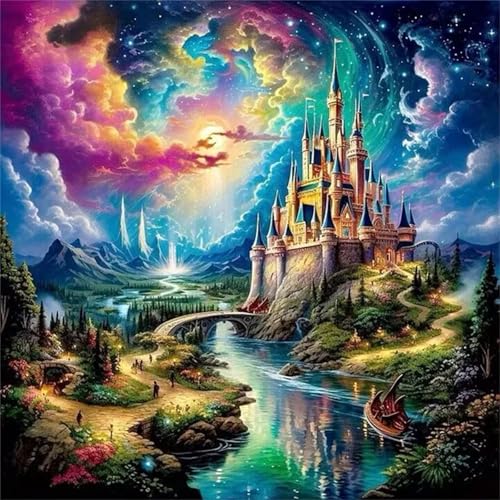 Hoonjiin Wunderschönes Schloss Diamond Painting,5D DIY Fluss Diamant Painting Bilder,Diamond Painting Set für Erwachsene,für Geschenk Zuhause Wanddekoration - Square Drill,100x100cm von Hoonjiin