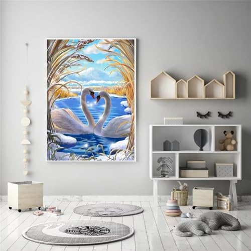 Hoonjiin weißer Schwan Diamond Painting Erwachsene,5D Tiere DIY Diamant Painting Bilder,Full Round Drill Diamant Malerei Set Wanddekoration - 40x70cm von Hoonjiin