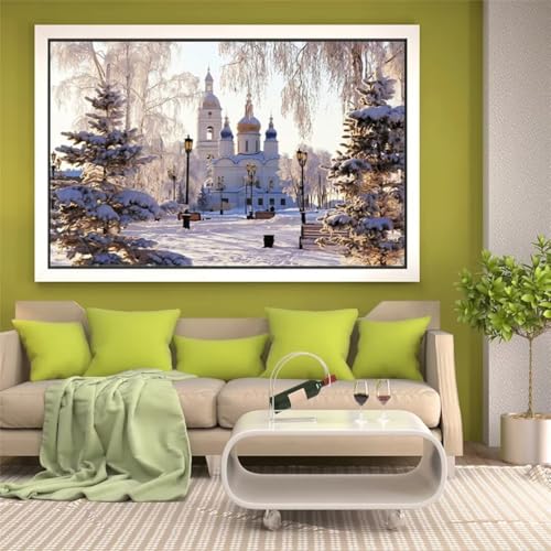 Hoonjiin weisses Schloss Diamond Painting,5D DIY Landschaft Diamant Painting Bilder,Diamond Painting Set für Erwachsene,für Geschenk Zuhause Wanddekoration Square Drill - 60x90cm von Hoonjiin