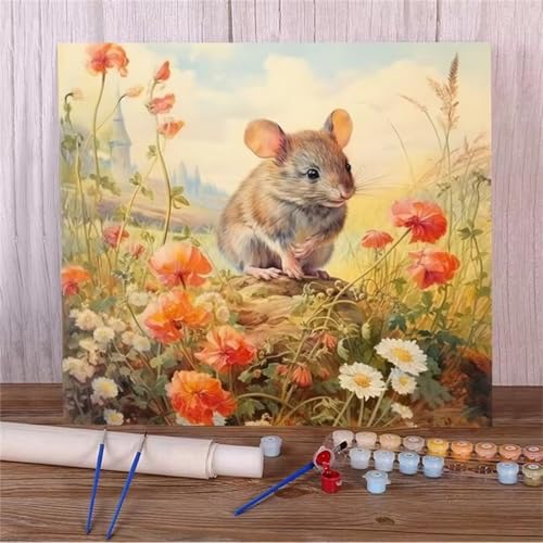 Malen Nach Zahlen Erwachsene,DIY Blumenmaus Paint by Numbers Kit mit Pinseln und Acrylfarben Handgemalt Ölgemälde Leinwand für Home Decor Mit Rahmen - 40x40cm von Hoonjiin