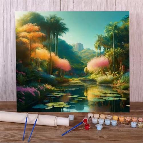 Malen Nach Zahlen Erwachsene,DIY Flussbaum Paint by Numbers Kit mit Pinseln und Acrylfarben Handgemalt Ölgemälde Leinwand für Home Decor Mit Rahmen - 40x40cm von Hoonjiin