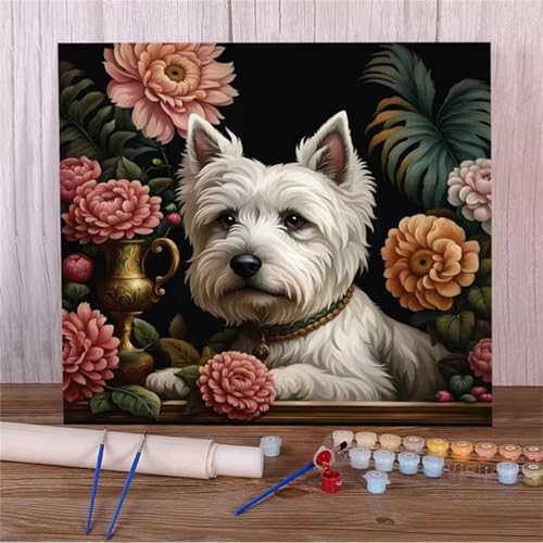 Malen Nach Zahlen Erwachsene,DIY Hundeblume Paint by Numbers Kit mit Pinseln und Acrylfarben Handgemalt Ölgemälde Leinwand für Home Decor Mit Rahmen - 50x50cm von Hoonjiin