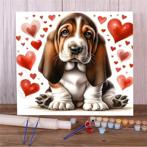 Malen Nach Zahlen Erwachsene,DIY Hundeherz Paint by Numbers Kit mit Pinseln und Acrylfarben Handgemalt Ölgemälde Leinwand für Home Decor Mit Rahmen - 30x30cm von Hoonjiin